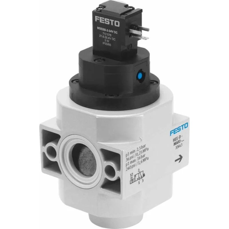 Festo Piloted Pneumatic Manual Control Valve HEE Series, G 3/8, Aluminium Body, 3/2 Closed Monostable, 16 Bar HEE-D-MAXI-24