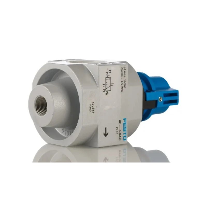 Festo Locking Shut-Off Valve Pneumatic Manual Control Valve HE Series 3/8 in, 16 bar, Die Cast Aluminium Body HE-D-MAXI