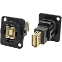 RS PRO Panel Mount Feedthrough USB Connector 1 Port Female to Female USB Type B to A USB 2.0 30V AC 1.5A 203-5573