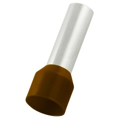 RS PRO Insulated Bootlace Ferrule, 22 mm Pin Length, 7.9 mm Pin Diameter, Brown, for 4 AWG Wire Size 206-9702