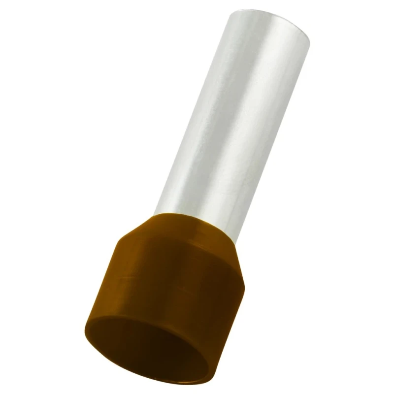 RS PRO Insulated Bootlace Ferrule, 22 mm Pin Length, 7.9 mm Pin Diameter, Brown, for 4 AWG Wire Size 206-9702