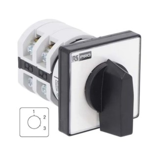 RS PRO Rotary Cam Switch 3 Position 60 ° Angle of Throw Panel Mount 1 Pole Screw Terminal Actuator Knob 20 A 208-3920