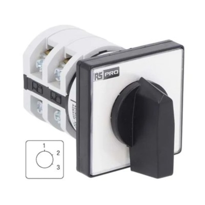 RS PRO Rotary Cam Switch 3 Position 60 ° Angle of Throw Panel Mount 1 Pole Screw Terminal Actuator Knob 20 A 208-3920