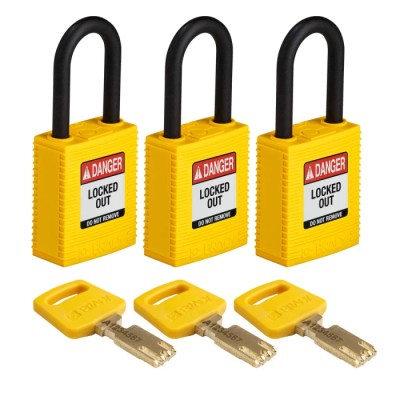 Brady Yellow Plastic Nylon Safety Padlock 6.35 mm Shackle Diameter 38.1 mm Length 150290