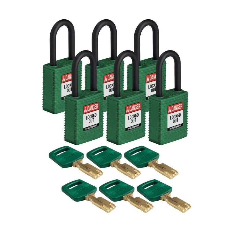 Brady Green Safety Nylon Padlock Plastic, Nylon, 6.35 mm Shackle Diameter, 38.1 mm Shackle Length 150334