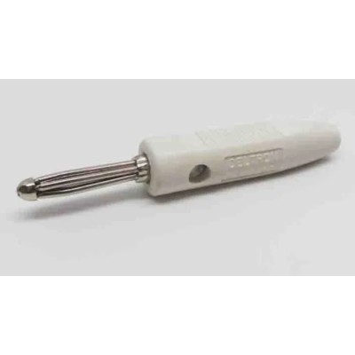 RS PRO White Male Banana Connector, Screw Termination, 50V, 16A, Bright Nickel Over Copper Plating 212-1235
