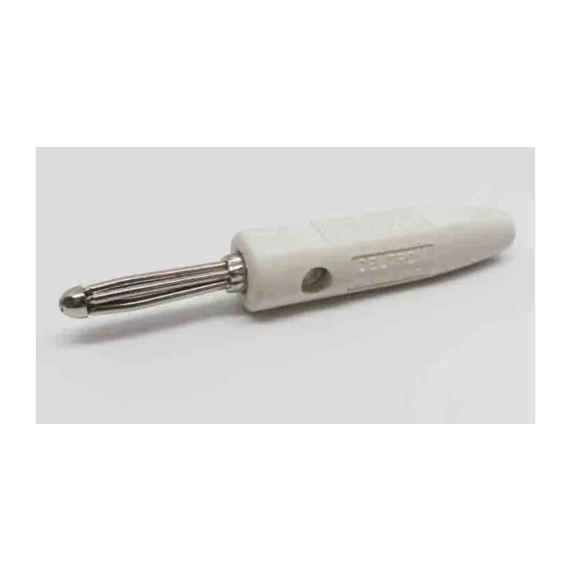 RS PRO White Male Banana Connector, Screw Termination, 50V, 16A, Bright Nickel Over Copper Plating 212-1235