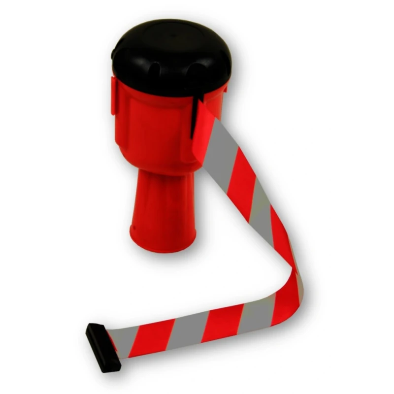 RS PRO Red Safety Barrier Retractable Belt Tape 9m, ABS and Cloth Materials, Red and White, Model 221-7866