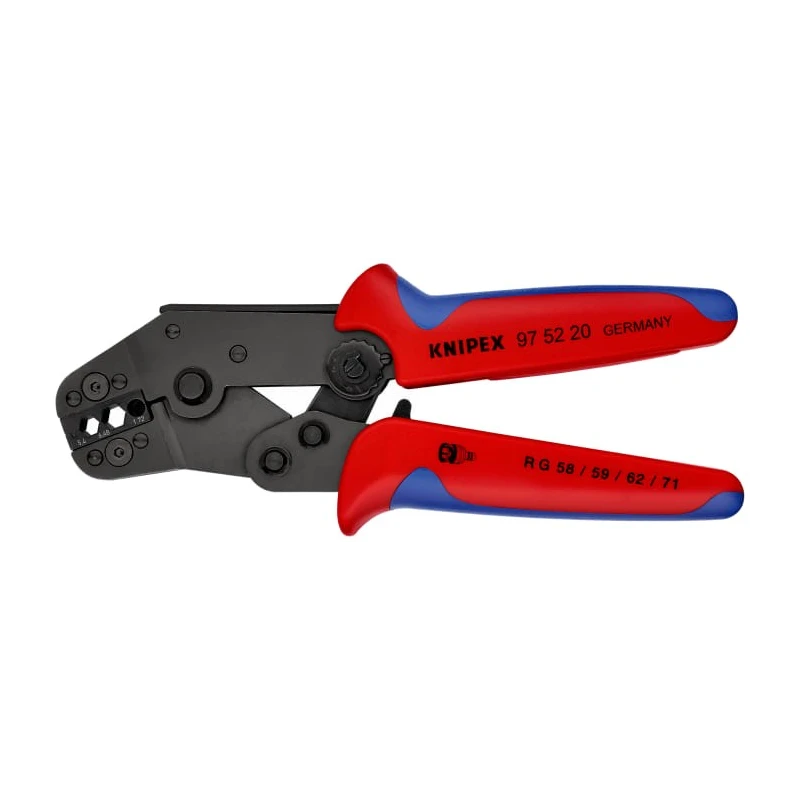 Knipex Crimp Tool for Coaxial Connectors RG 58/59/62/71/223, Chrome Vanadium Steel, 195mm Length 97 52 20