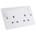MK Electric 13A White 2 Gang Flush Mount Logic Plus Indoor Switched Plug Socket Type G British K1246 WHI