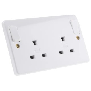 MK Electric 13A White 2 Gang Flush Mount Logic Plus Indoor Switched Plug Socket Type G British K1246 WHI