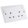 MK Electric 13A White 2 Gang Flush Mount Logic Plus Indoor Switched Plug Socket Type G British K1246 WHI