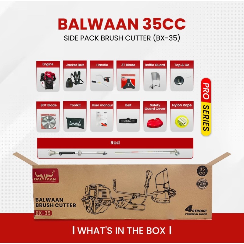 Balwaan BX-35 Pro Side Pack Brush Cutter, 35cc