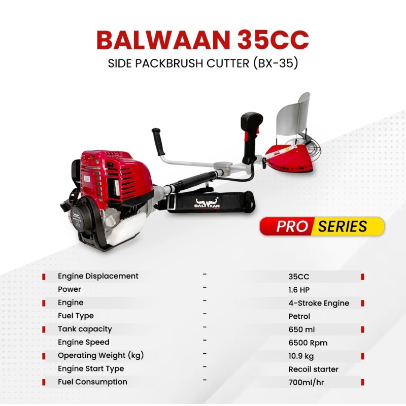 Balwaan BX-35 Pro Side Pack Brush Cutter, 35cc