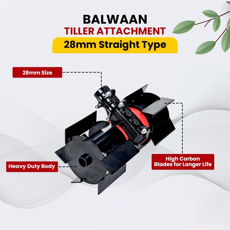 Balwaan Tiller Attachment 28mm Straight Type (12 inch), Black