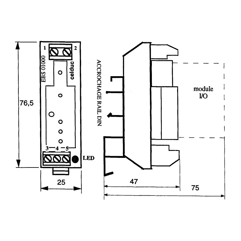 Celduc DIN Rail Adapter for IO Module, Series EBS01000 EBS01000