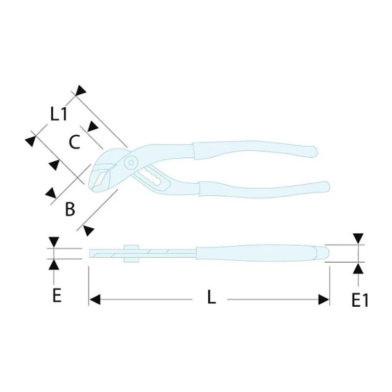 Facom Water Pump Plier Twin Slip Joint, Chrome Finish, 300mm Length, Slim-Profile Self-Gripping Nose, 73mm Jaw 181A.30G