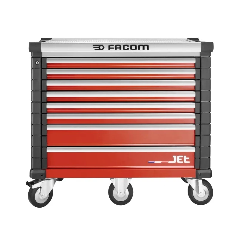 Facom 8 Drawer Wheeled Roller Cabinet Tool Chest with 1.19 m Length, 575 mm Width, 1.04 m Height, Red Color JET.8M5APF