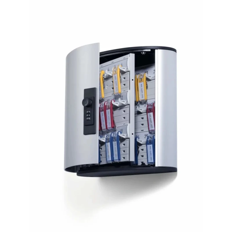 Durable Silver Aluminium Wall-Mount Key Cabinet 36 Key Clips 196623
