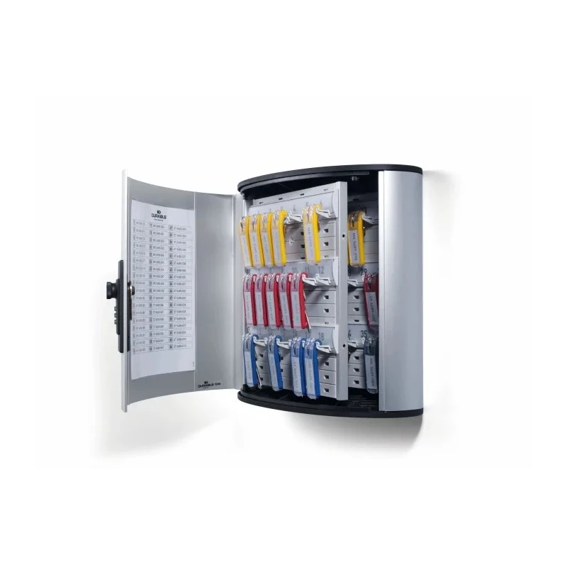 Durable Silver Aluminium Wall-Mount Key Cabinet 36 Key Clips 196623