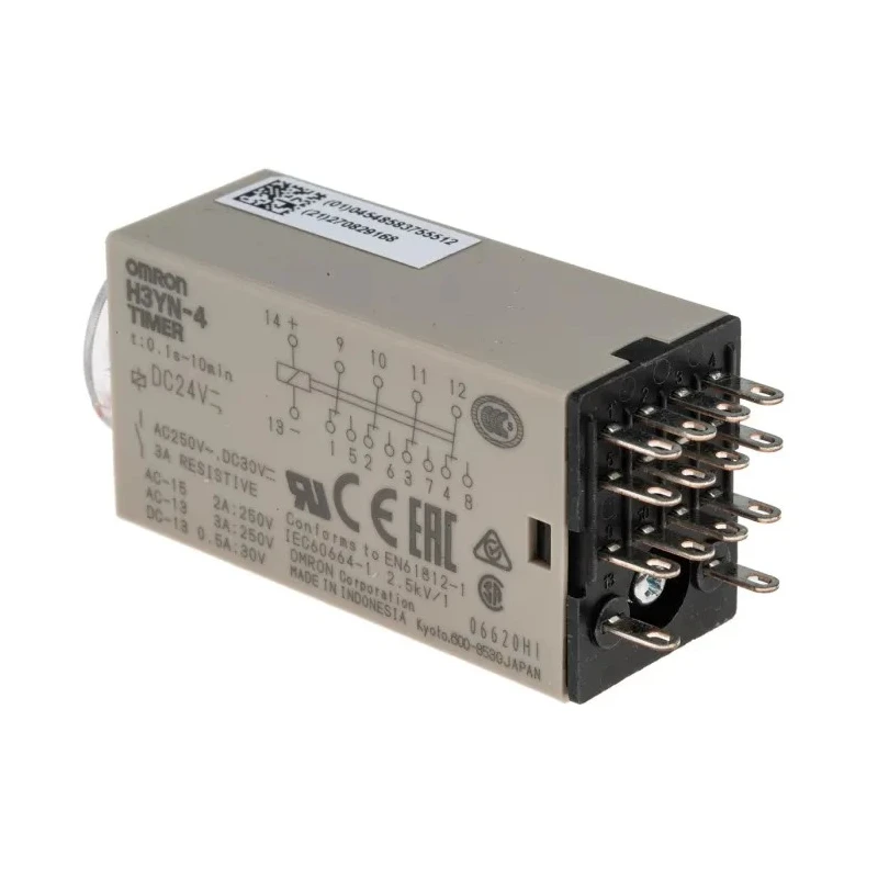 Omron H3YN Series DIN Rail Panel Mount Timer Relay 4-Contact 24 V AC/DC 0.1 s to 10 min Multifunction 