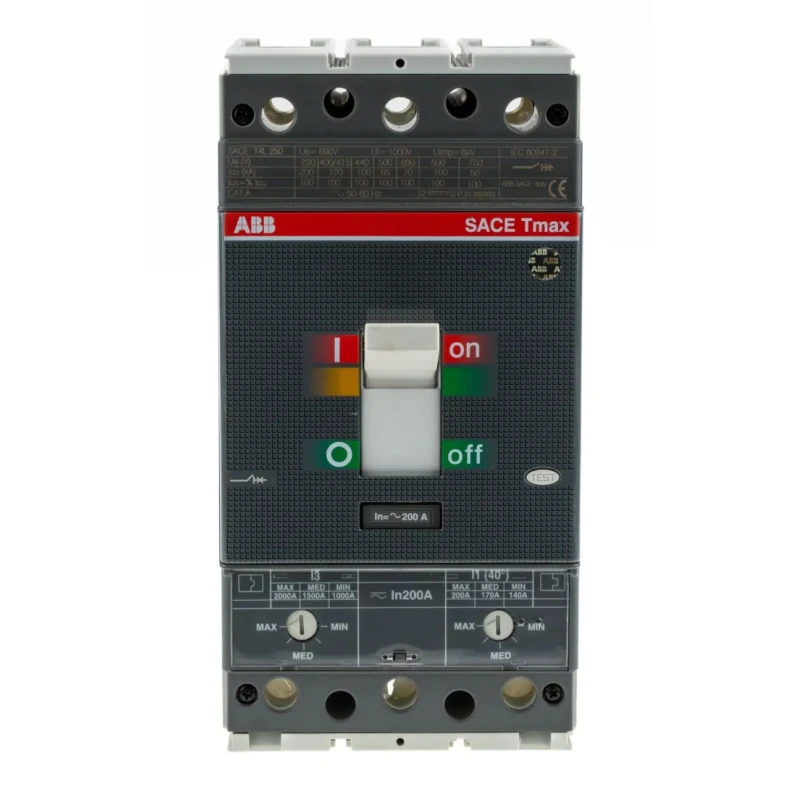 ABB Tmax Molded Case Circuit Breaker 3-Pole 200A Breaking Capacity 200kA Fixed 1SDA054232R1 T4L250 FF TMA 200A