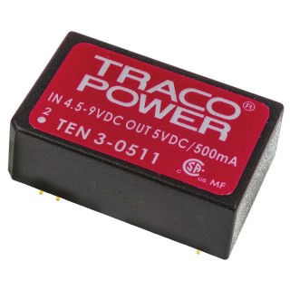 TRACOPOWER DC/DC Converter 5V DC 500mA 9V DC Input 4.5V Input 2.5W Surface Mount TEN 3-0511