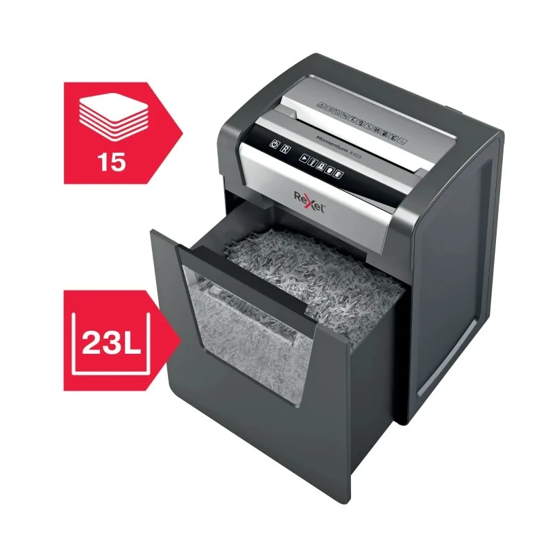 Rexel Momentum X415 23 L Cross Paper Shredder P4 Cut 15 Sheet Capacity 223 mm Throat Width 465x370x279 mm 2104576EU