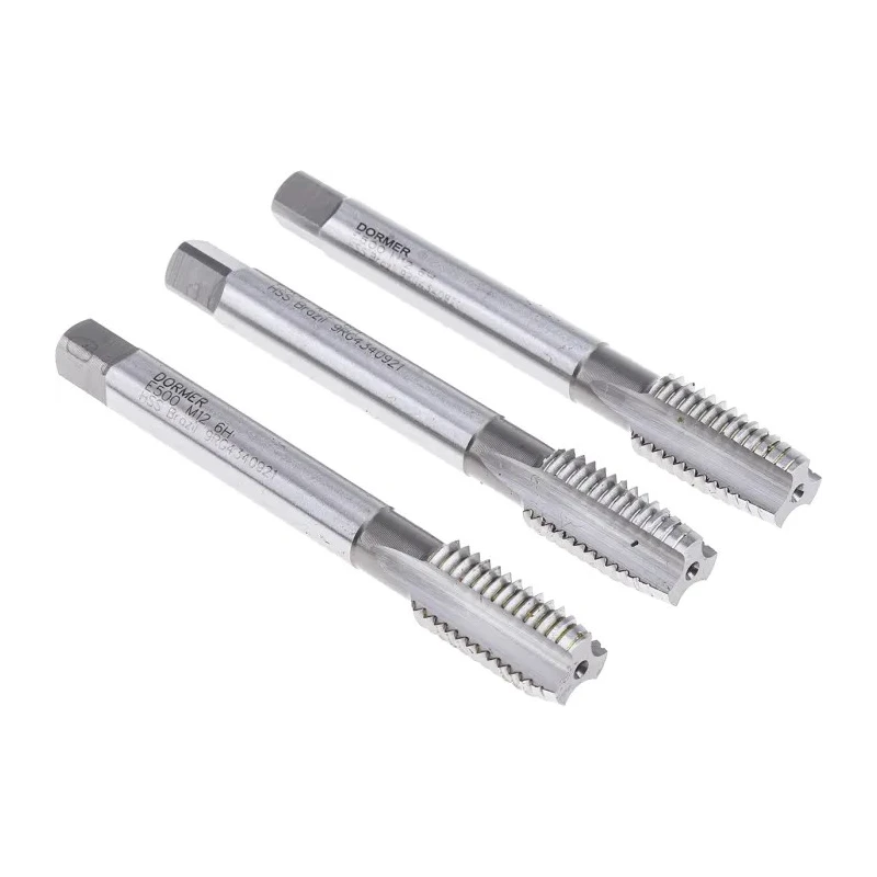 Dormer High-Speed Steel M12 Thread Machine Tap Set, 3 Pieces, Straight Flute, ISO 529 Compliant E500M12NO6