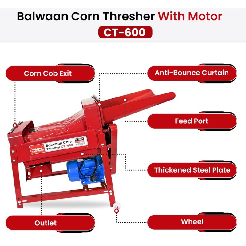 Balwaan Corn Thresher CT-600 With Motor (Red)