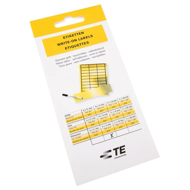 Idento Yellow Adhesive Self-Laminating Label Sheet 9mm x 14mm, Pack of 840, Model TEK 914