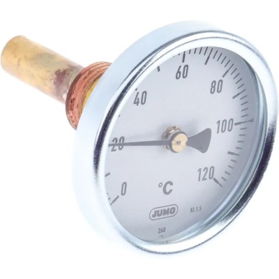 Jumo Bimetallic Dial Thermometer 63mm Dial Size, 120°C Maximum Temperature 608001/0163-818-913-12-104-46-46-50/000
