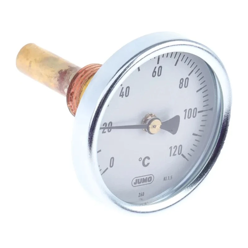 Jumo Bimetallic Dial Thermometer 63mm Dial Size, 120°C Maximum Temperature 608001/0163-818-913-12-104-46-46-50/000