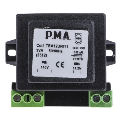 Carel 3 VA DIN Rail Panel Mount Transformer, 110 V ac Primary, 12 V ac Secondary, RoHS TRA12UN111