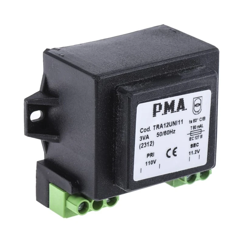 Carel 3 VA DIN Rail Panel Mount Transformer, 110 V ac Primary, 12 V ac Secondary, RoHS TRA12UN111