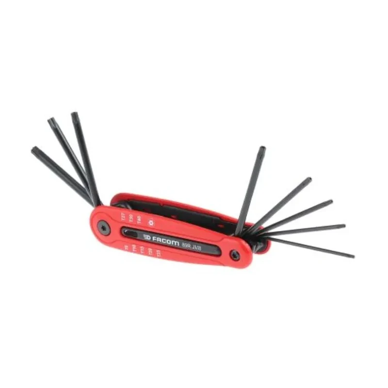 Facom 8-Piece Short Arm Torx Key Set TR8 to TR40, Compact Penknife Style 89R.JM8
