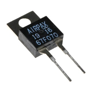 Airpax Bi-Metallic Thermostat, 70°C Closing Temperature, 130°C Max, Automatic Reset, 1A PCB Terminal 67F070