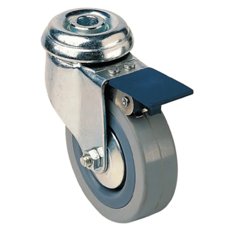 Guitel Hervieu Braked Swivel Castor, Pressed Steel Frame, 80 kg Load Capacity, 120 mm Rubber Wheel, Bright Zinc 313927