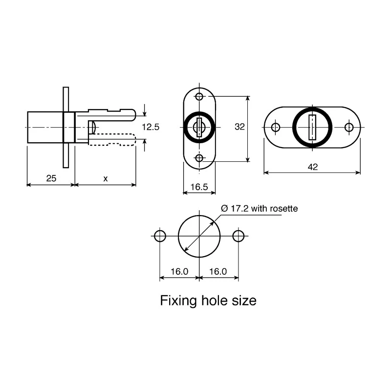 Euro-Locks a Lowe & Fletcher group Company Pedestal Lock, 22 mm Panel-to-Tongue Depth, 16.5 mm Cutout, Key Unlock 5640532