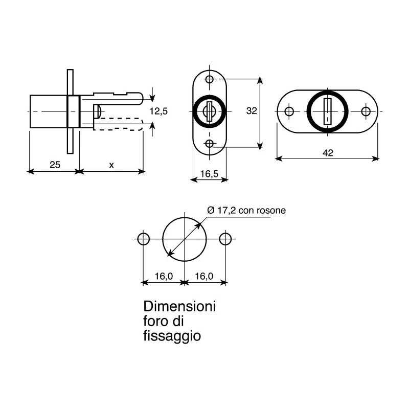 Euro-Locks a Lowe & Fletcher group Company Pedestal Lock, 22 mm Panel-to-Tongue Depth, 16.5 mm Cutout, Key Unlock 5640532