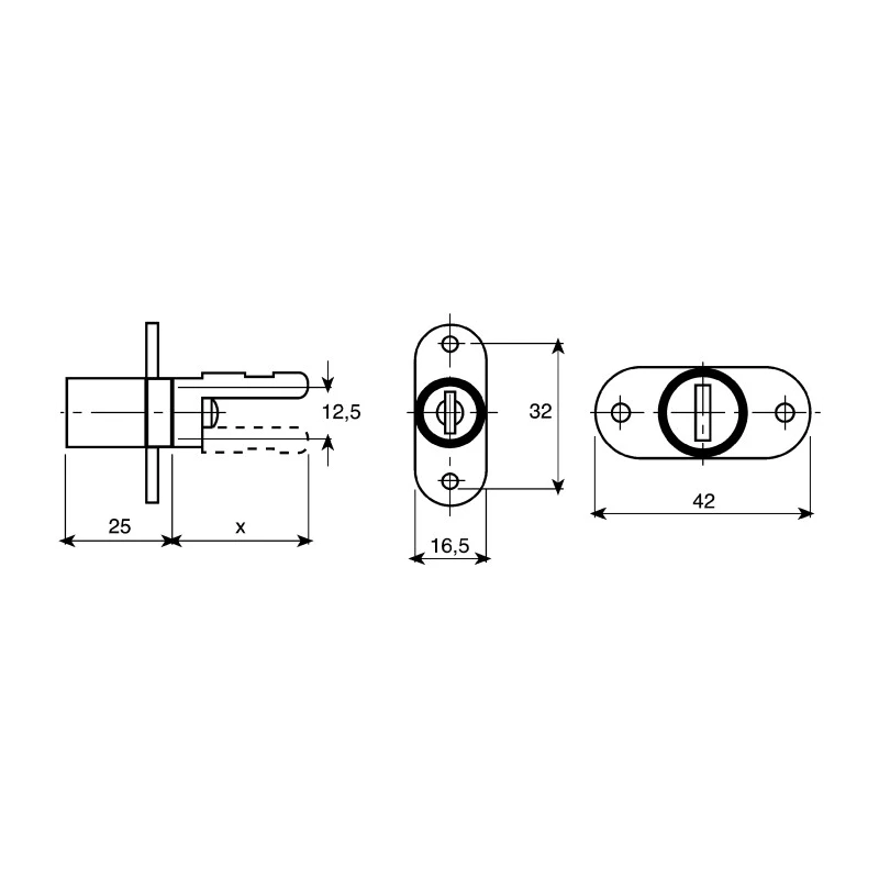 Euro-Locks a Lowe & Fletcher group Company Pedestal Lock, 22 mm Panel-to-Tongue Depth, 16.5 mm Cutout, Key Unlock 5640532