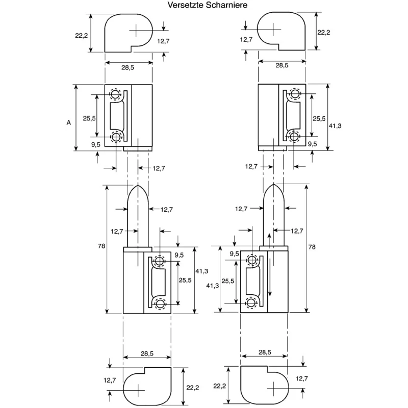 Southco Nylon Barrel Hinge with Lift-Off Pin, Screw Fixing, Chrome Plated Finish, 78mm x 28.5mm x 19mm 96-50-400-11