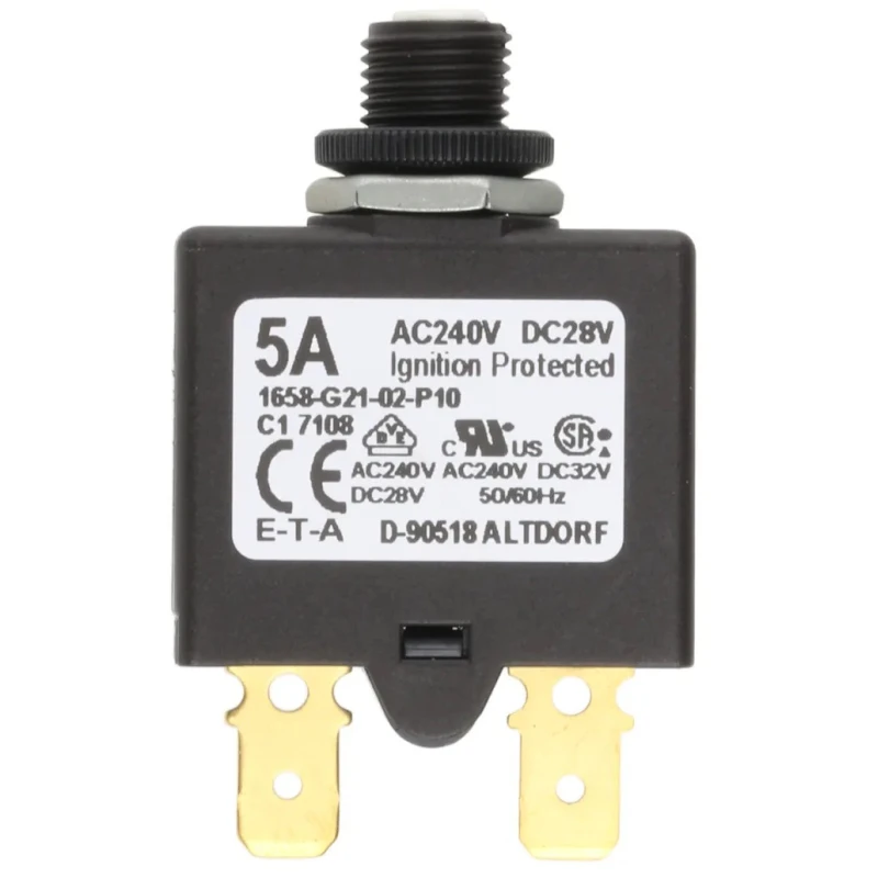 ETA Thermal Circuit Breaker 1-Pole Panel Mount 5A Current Rating 250V AC 28V DC 1658-G21-02-P10-5A