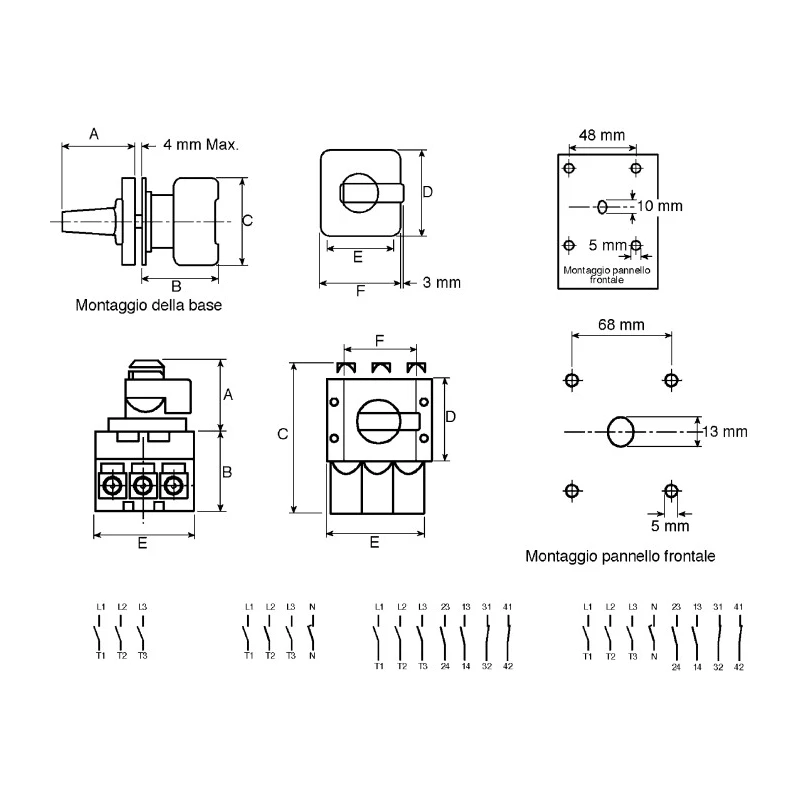 Kraus & Naimer 3-Pole Panel Mount Isolator Switch IP65, 40A, 5.5W KG41B.T203/GBA016.E