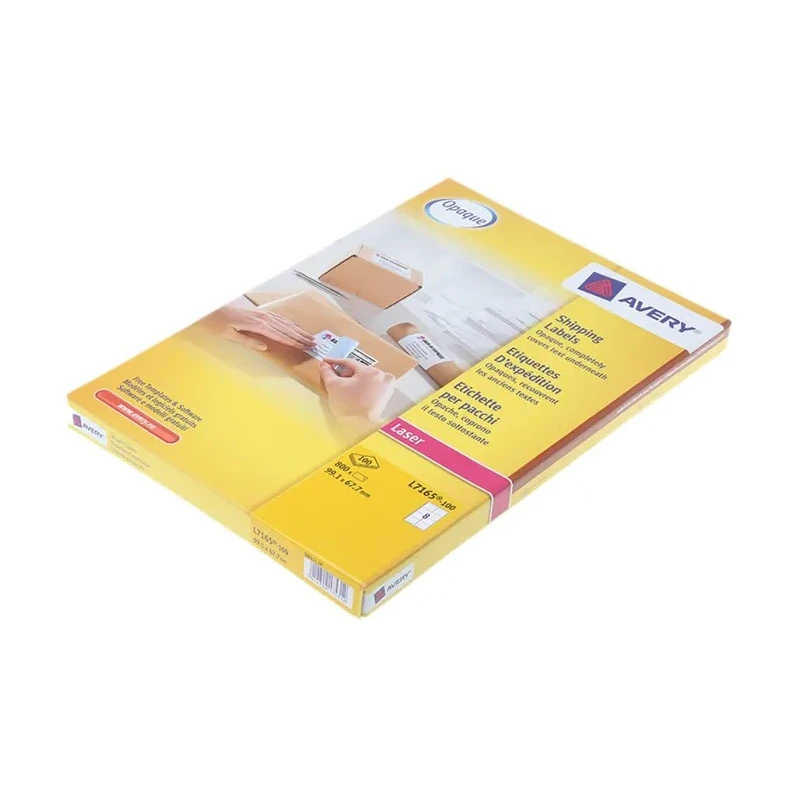 Avery White Adhesive Address Label Sheet Laser Printer Compatible 99.1mm x 67.7mm Pack of 100 L7165-100