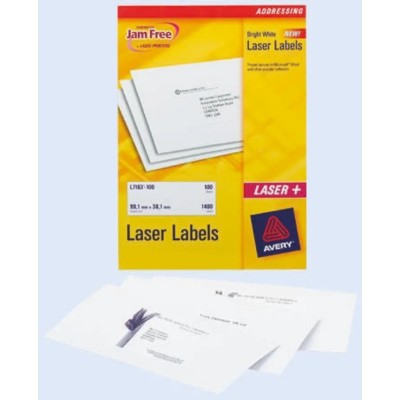 Avery White Adhesive Address Label Sheet 199.6mm x 143.5mm Laser Printer Compatible Pack of 100 L7168-100