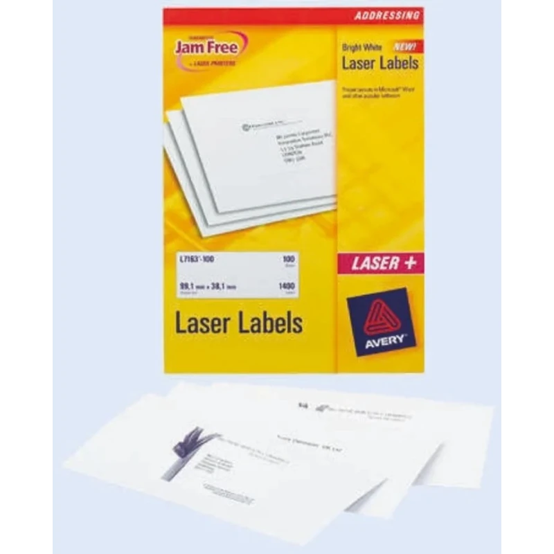 Avery White Adhesive Address Label Sheet 199.6mm x 143.5mm Laser Printer Compatible Pack of 100 L7168-100