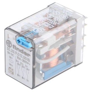 Finder 3PDT PCB Power Relay 12V DC Coil Voltage 10A Switching Current 55.33.9.012.0010