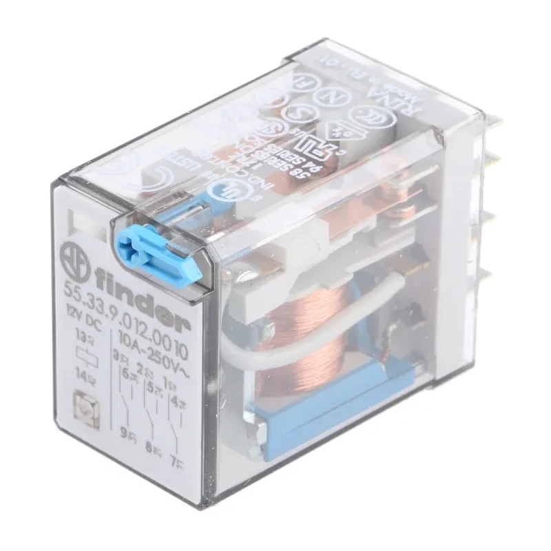 Finder 3PDT PCB Power Relay 12V DC Coil Voltage 10A Switching Current 55.33.9.012.0010