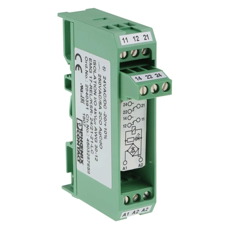 Phoenix Contact DIN Rail Interface Relay 24V dc Coil 6A Switching Current DPDT Model 2940391